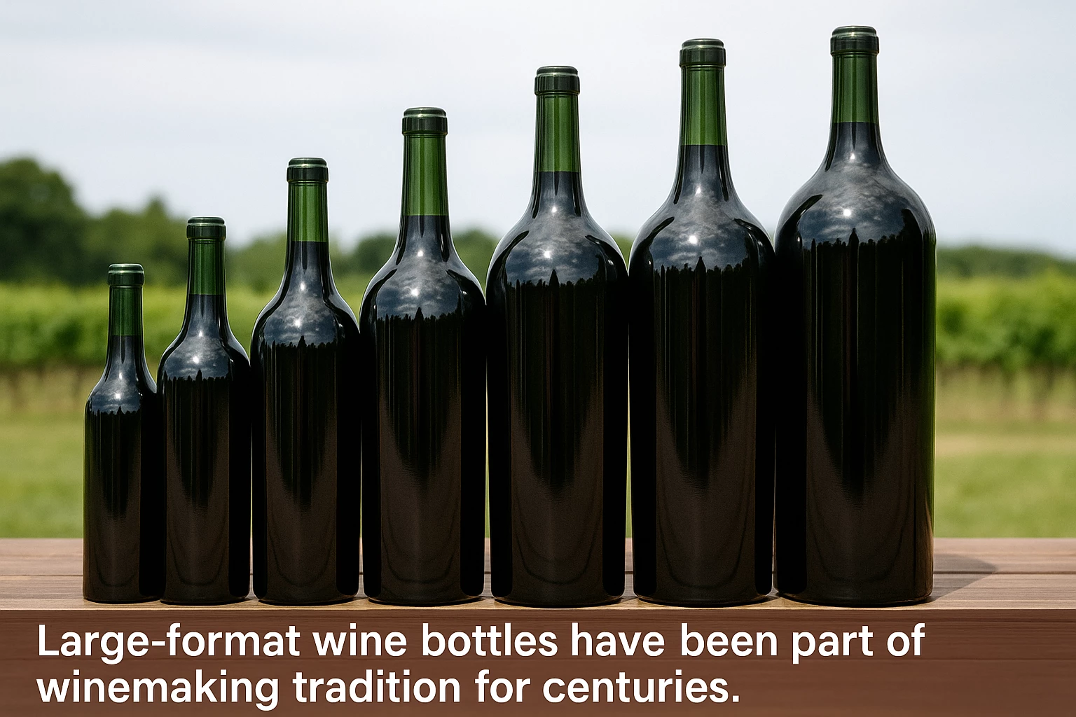 Trưng bày chai rượu vang khổ lớn